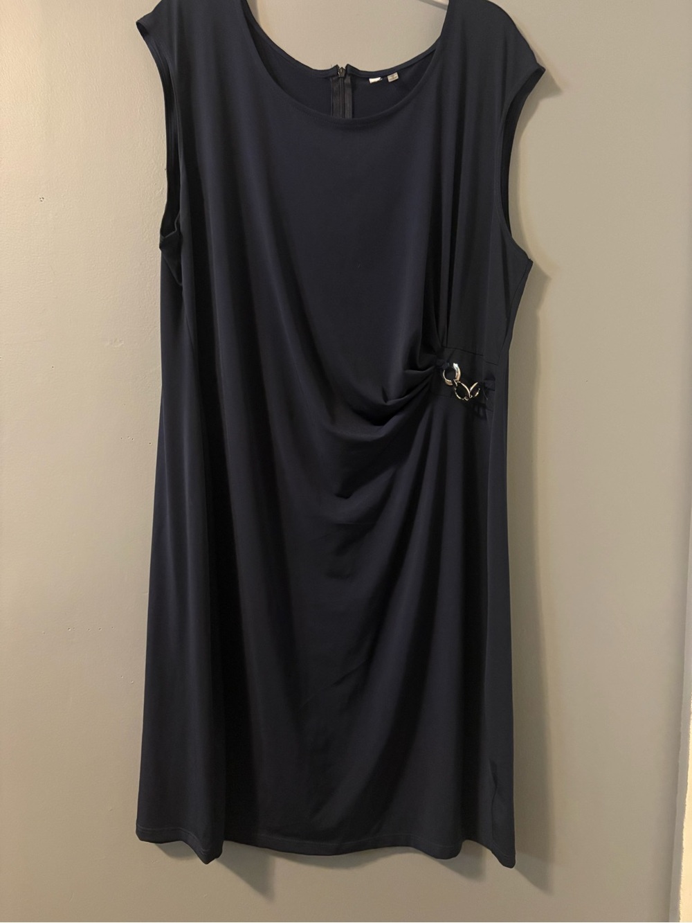 Sleeveless Dark Blue Midi Dress with Side Ring Detail